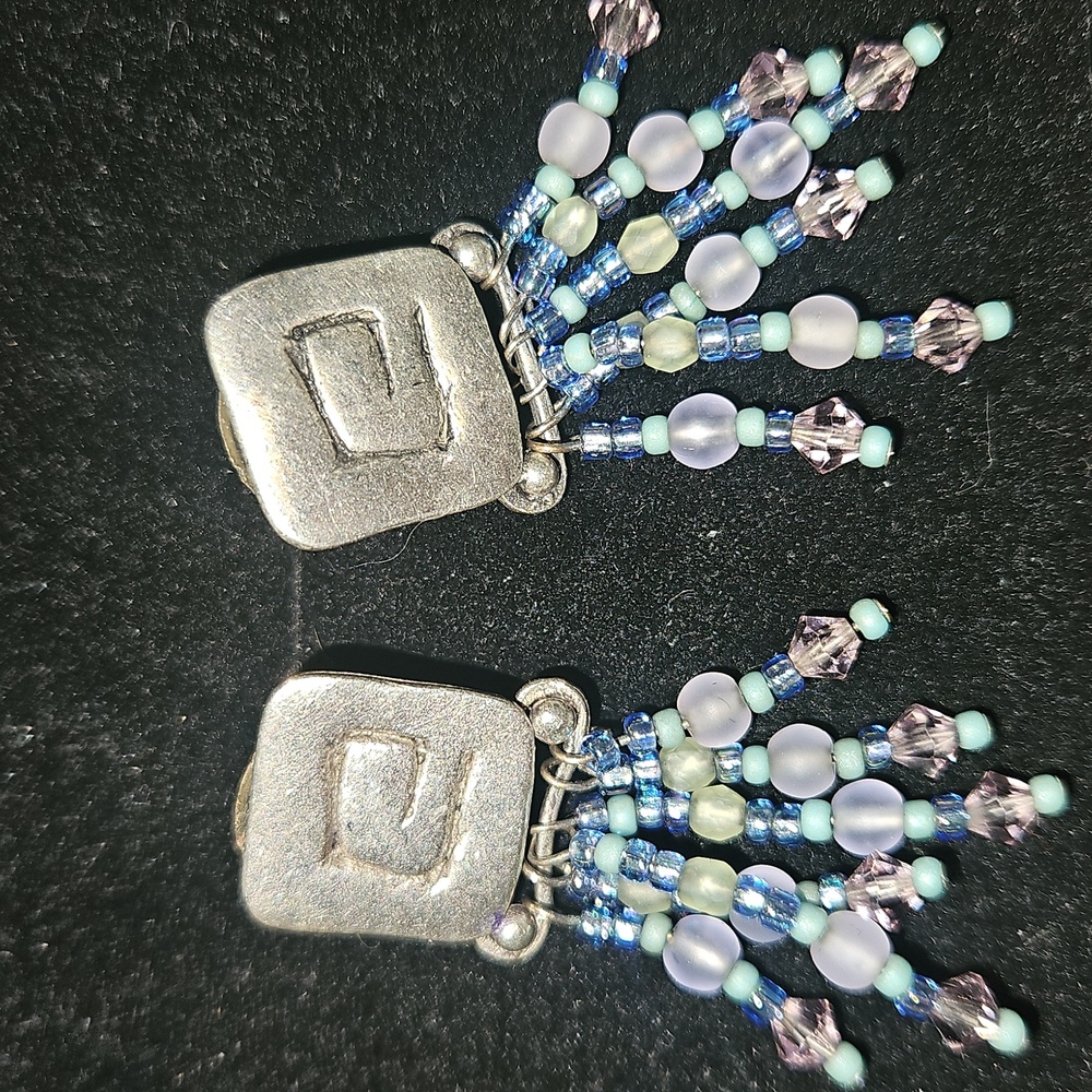Sterling Silver Natural Gem Stone & Glass Beaded Dangle Earrings